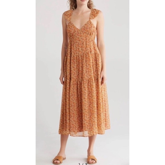 Madewell Dresses & Skirts - Madewell Floral Georgette Ruffle-Sleeve Tiered Midi Dress Daisy Meadow Size 14